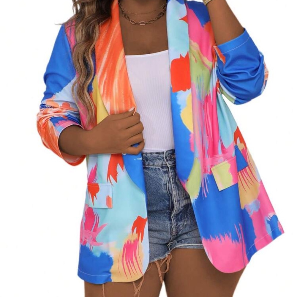 SHEIN Blue and Pink Abstract Blazer